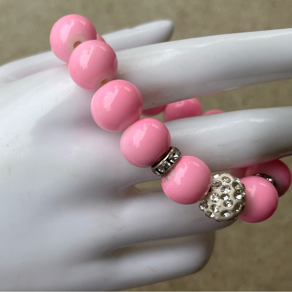 Pink Jade Gemstone Bracelet | Crystal Quartz Beaded Sz 6 - Picture 7 of 9